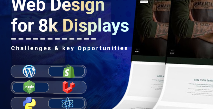 Responsive web design layout on 8K screen showcasing modern UI elements and high-resolution graphics.