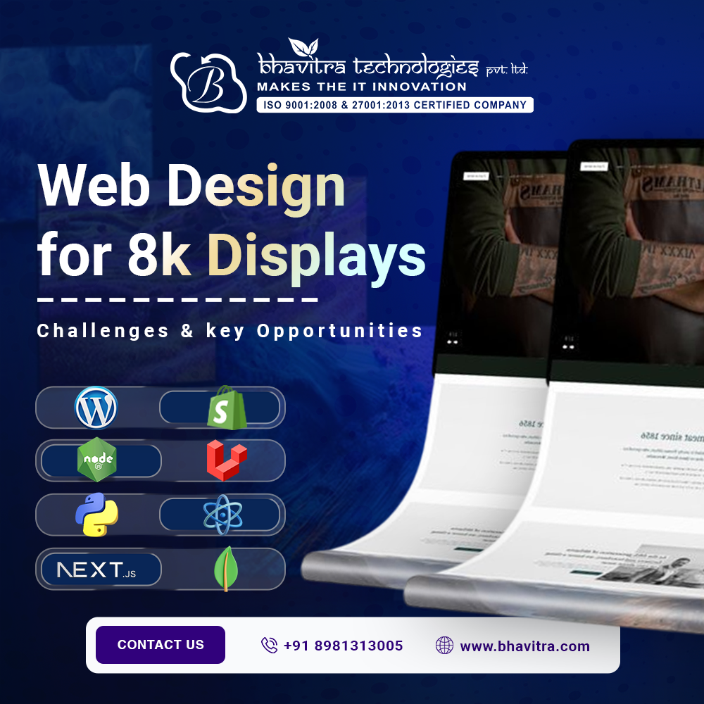 Responsive web design layout on 8K screen showcasing modern UI elements and high-resolution graphics.