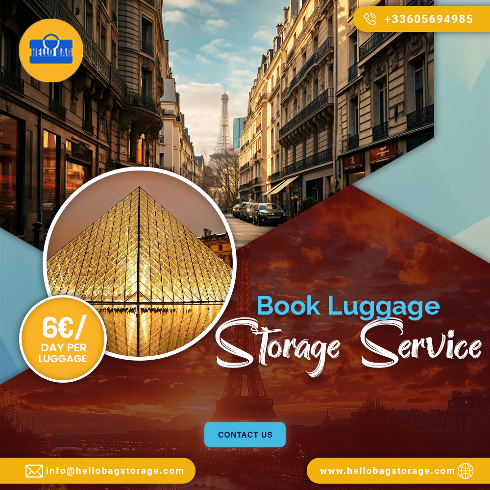 Secure luggage storage gare du nord facility near Paris train station with travelers dropping bags before visiting Eiffel Tower and Louvre.