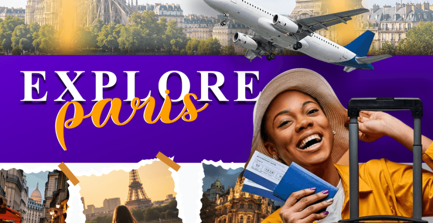 Traveler enjoying a 6-hour Paris layover after using luggage storage Paris, walking hands-free near the Eiffel Tower with a small day bag while heavy luggage is securely stored at https://luggagelockerparis.com/.
