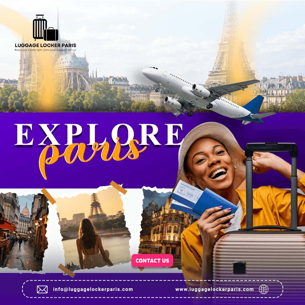 Traveler enjoying a 6-hour Paris layover after using luggage storage Paris, walking hands-free near the Eiffel Tower with a small day bag while heavy luggage is securely stored at https://luggagelockerparis.com/.